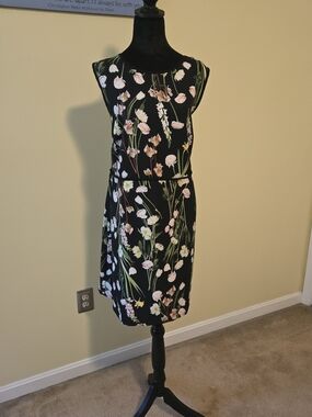 Victoria Beckham Black Mini Dress with Pink & Green Floral Print